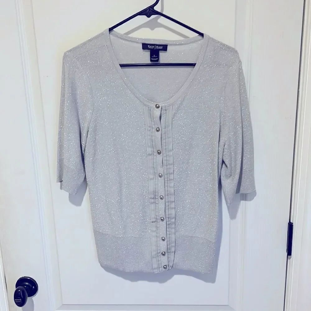 WHBM Silver Snap Front will Cardigan size L